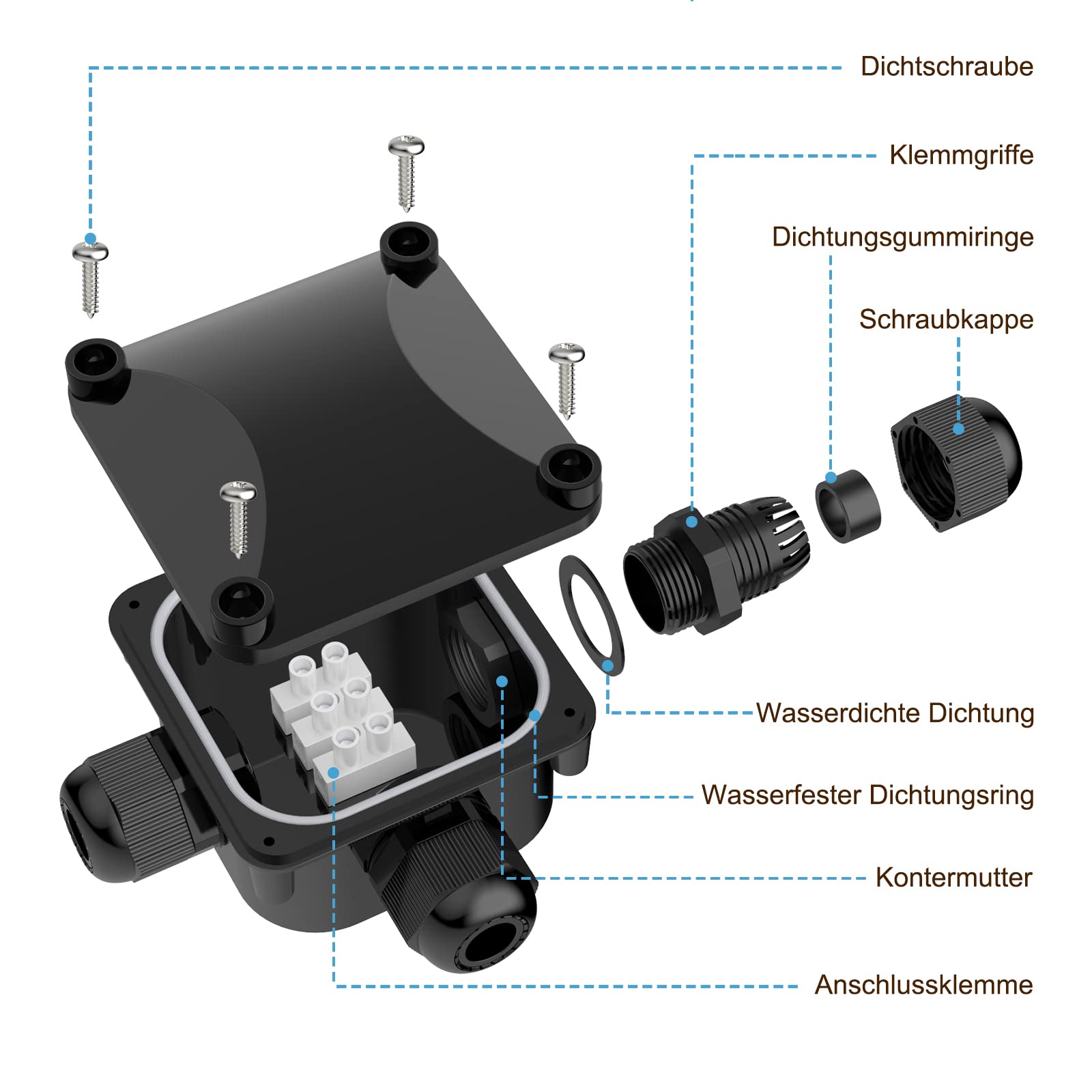 T-Stück Kabelverbinder Verbindungsbox Kabelquerschnitt: 5-11mm 3-adrig 3-polig 230V Verteilerdose Kabelklemme Abzweigdose wasserdicht IP67 2,5mm² 1246 T-Stück Kabelverbinder Verbindungsbox Kabelquerschnitt: 5-11mm 3-adrig 3-polig 230V Verteilerdose Kabelklemme Abzweigdose wasserdicht IP67 2,5mm² 1246