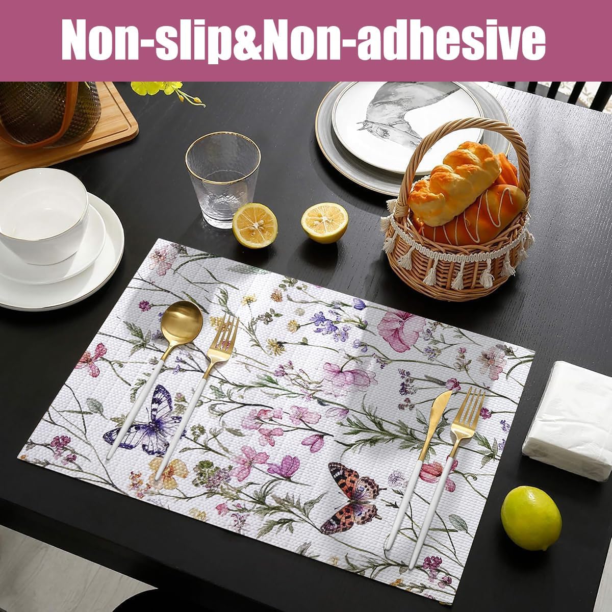 Drawer and Shelf Liner for Kitchen Cabinets,Non-Adhesive Drawer Liner,Non-Slip Floral Shelf Liners,Strong Grip Waterproof Easy to Clean Cabinet Liners for Drawers Cupboard Shelves 16IN×16.4FT