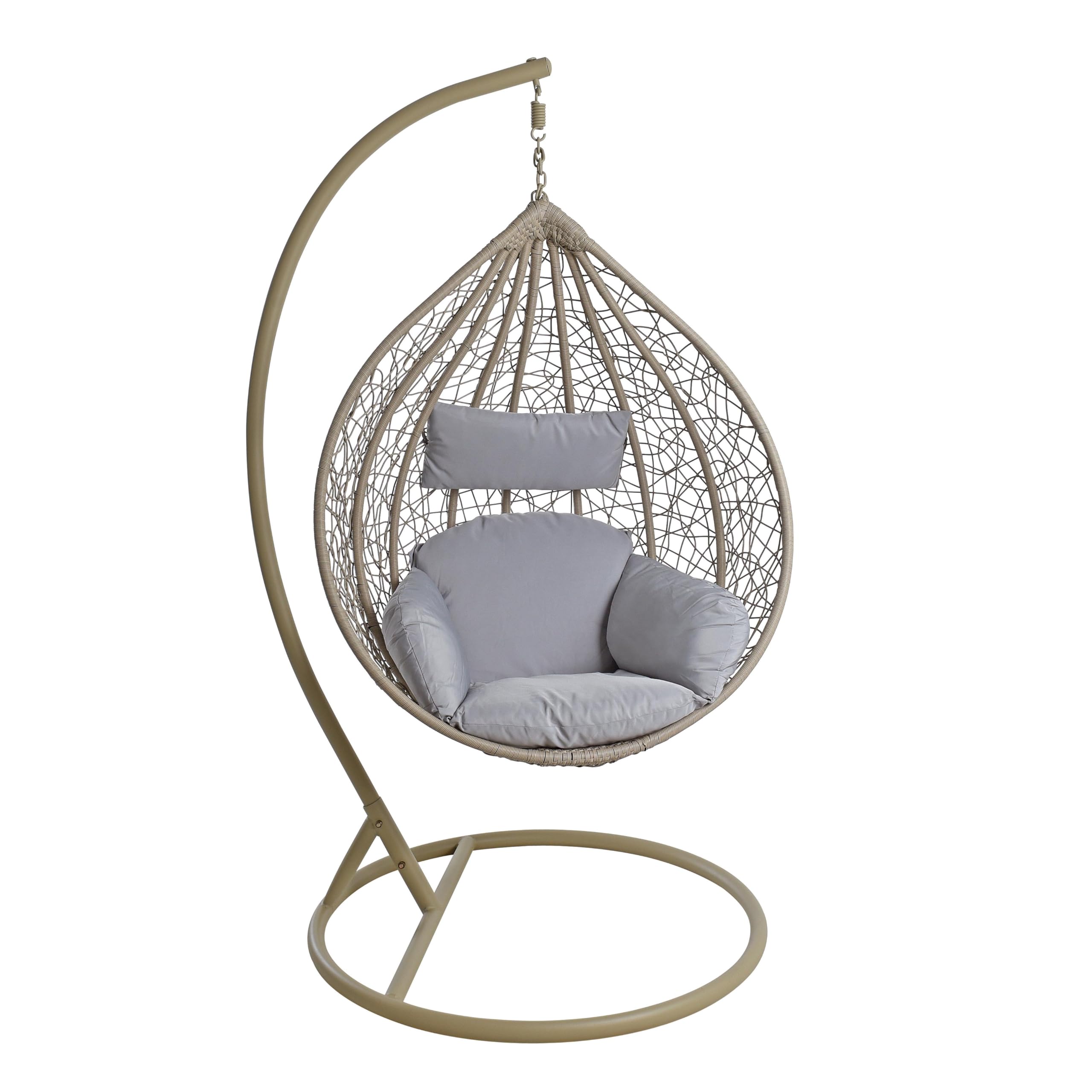 ESTEO Hängesessel mit Gestell Polyrattan Hängekorb Rattan Hängestuhl Hängesitz Beige/Grau