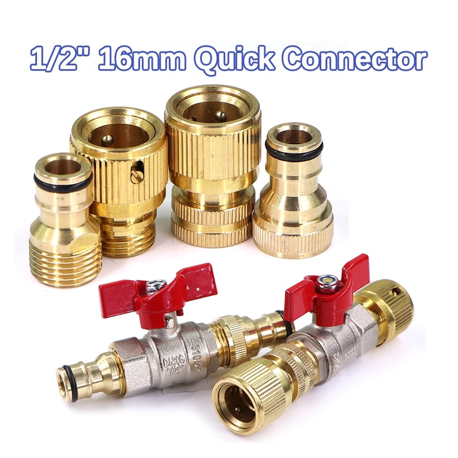 Adaptador de manguera válvula bola latón 1/2 ", conector rápido for chupete 16mm for riego jardín, extensor, junta acoplamiento(B-1set)