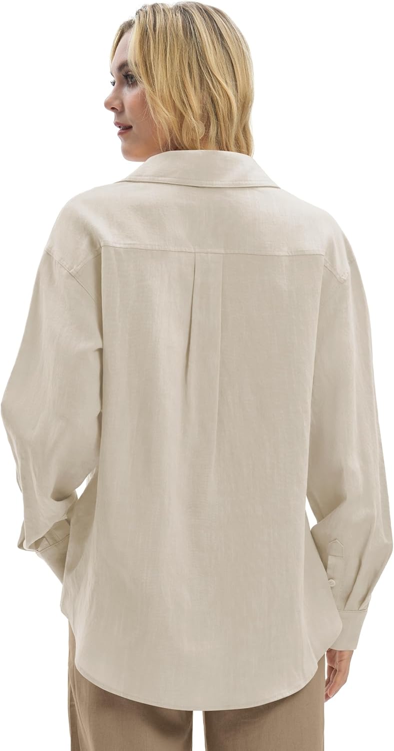 Women's Linen Shirts Casual Button Down Linen Tops for Women Long Sleeve Loose Fit for Summer Beach Vacation - Image 4