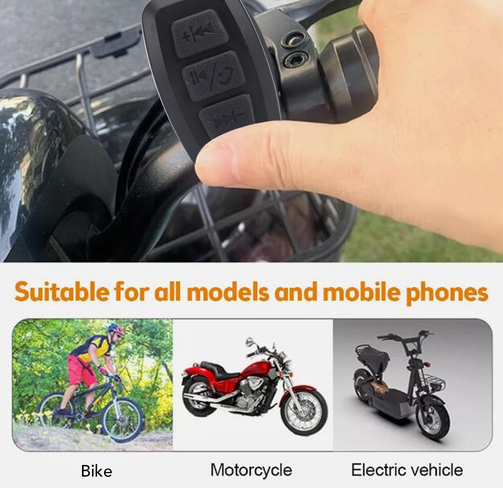 Bluetooth Fernbedienung Wasserdicht Wiederaufladbar Lenkrad Musik Auto Fahrrad Motorrad für Android (Black)