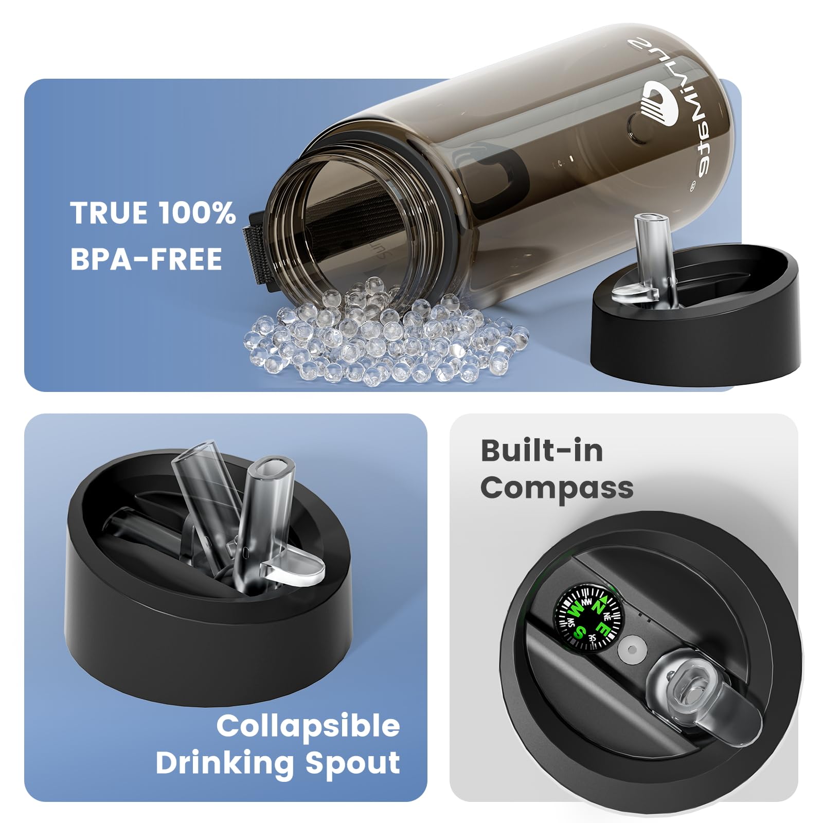 SurviMate Gereinigte Wasserflasche für Camping, Wandern, Rucksackreisen und Reisen, BPA-frei, mit 5-stufigem integriertem Filterstrohhalm