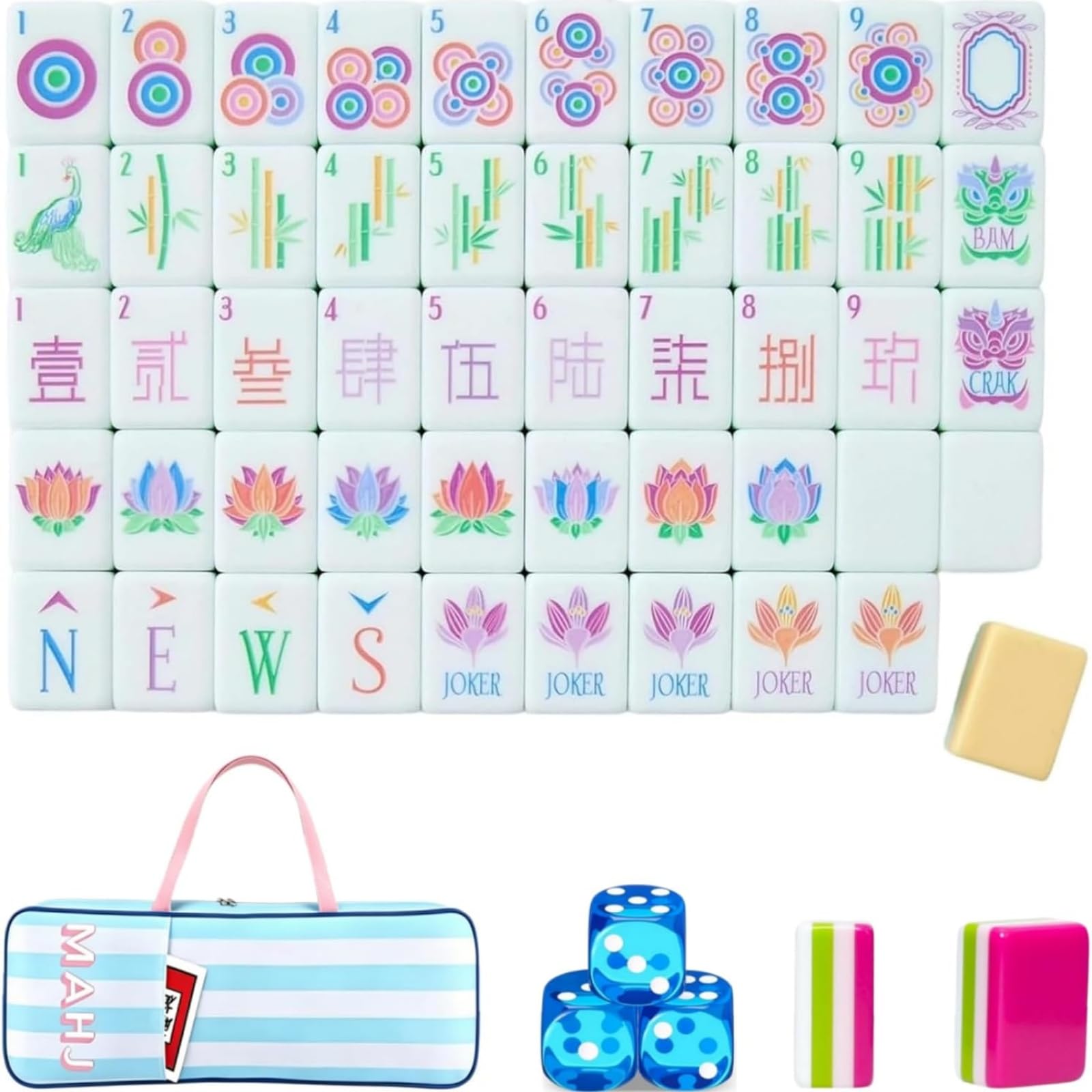 Pealeaf 4 Layer Mahjong Tiles Set - Complete American Mahjong Tiles Set with 160 Acrylic Tiles and Carrying Bag, Full Size Strategy Board Game for Adults, Family Game Nights and Social Play (B)