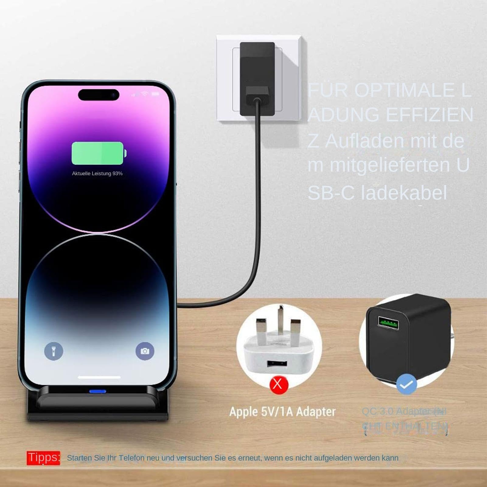 Kabellose Ladestation, Kabellose Telefon-Ladestation - Handy-Ladeständer - 15 W Faltbarer Reiseladeständer, Telefon-Tischständerhalter, faltbares kabelloses Ladegerät mit schlaffreundlichem