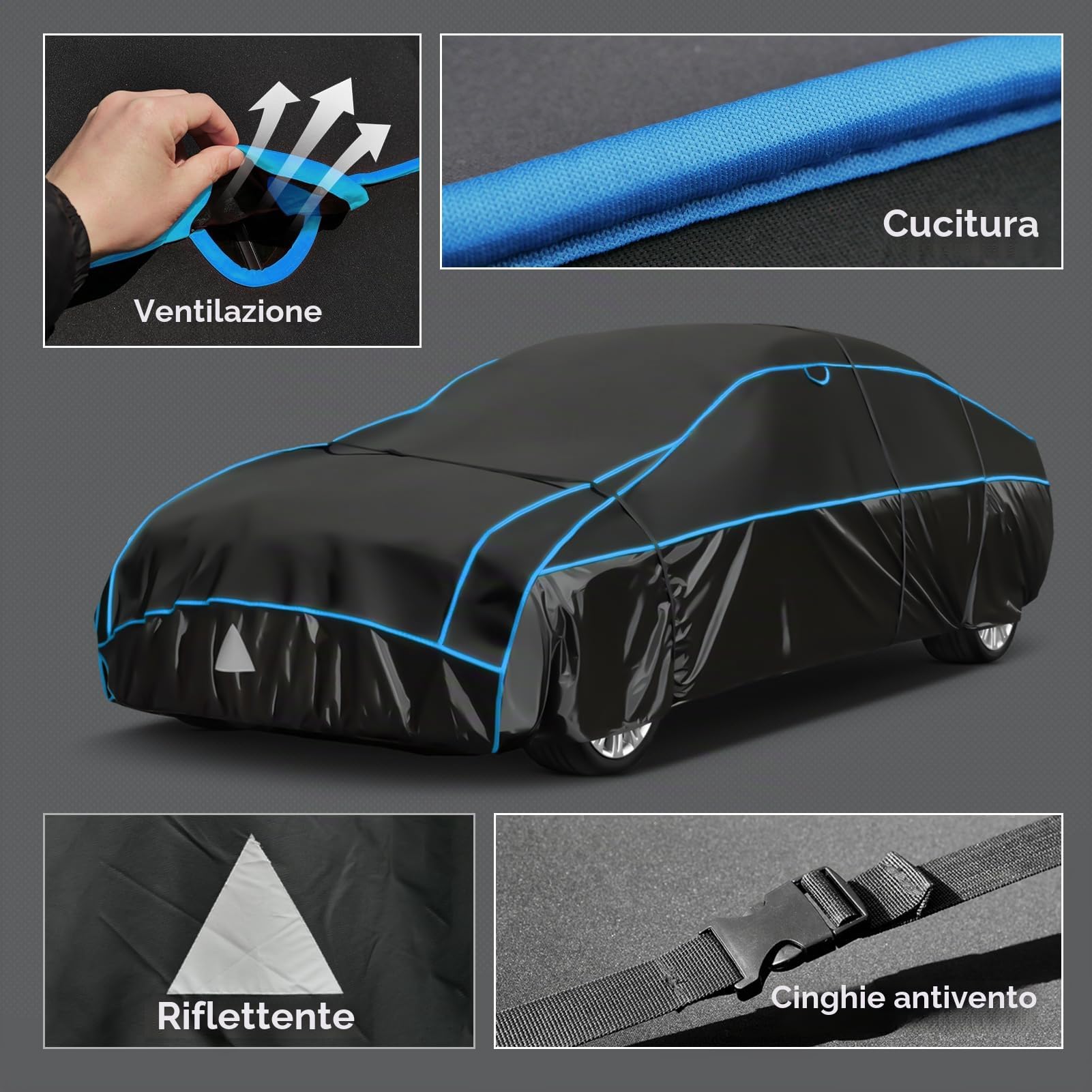 Telo Copriauto Antigrandine, Holthly Copertura Impermeabile Anti UV Vento Antipolvere, Copri Protezione Grandine Adatto per Coupé/Berlina Fino 420 a 450 cm 3M