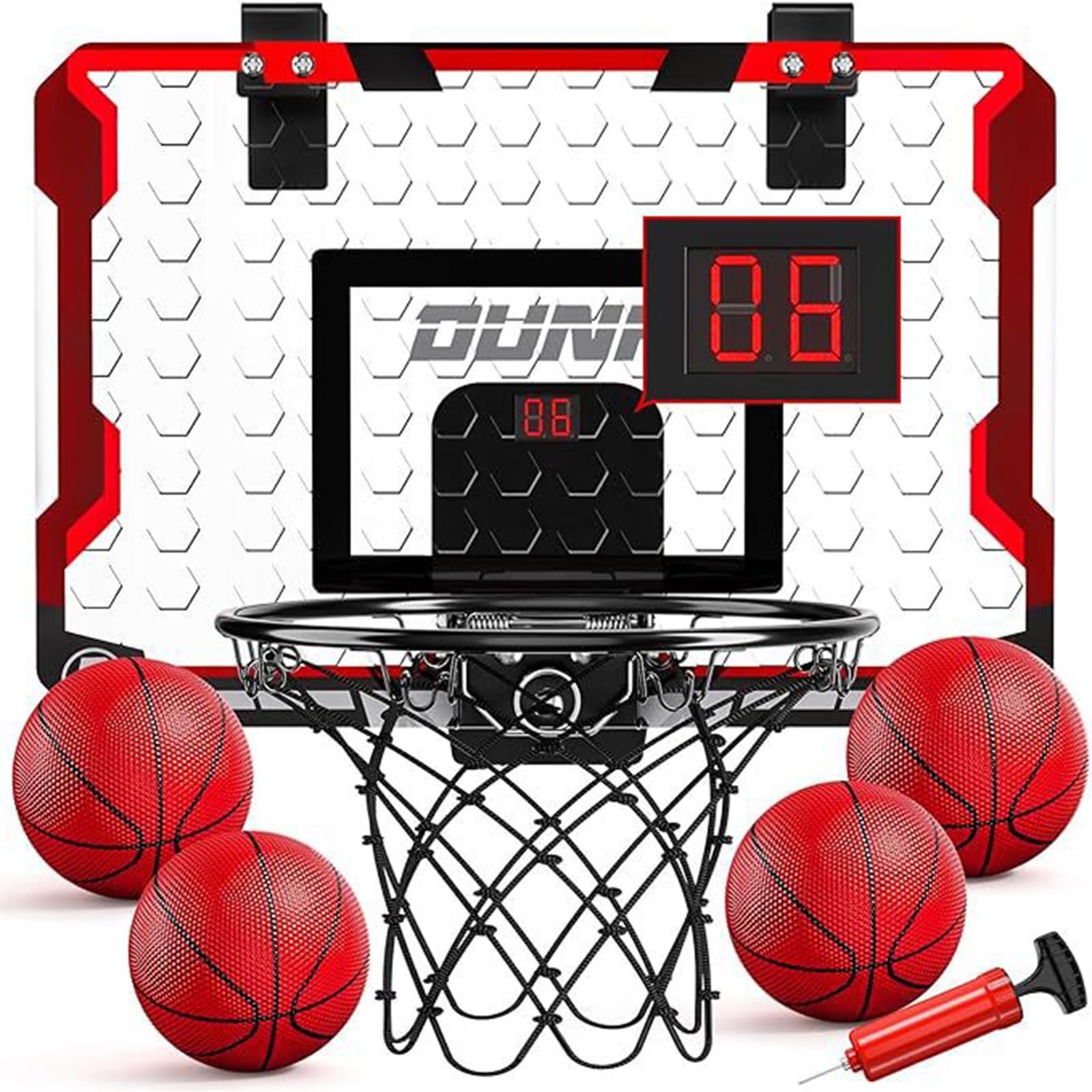 1 Basketballkorb mit 4 Bällen, ABS Rückwand, einfache, für drinnen und draußen, Spaß Hinterhof