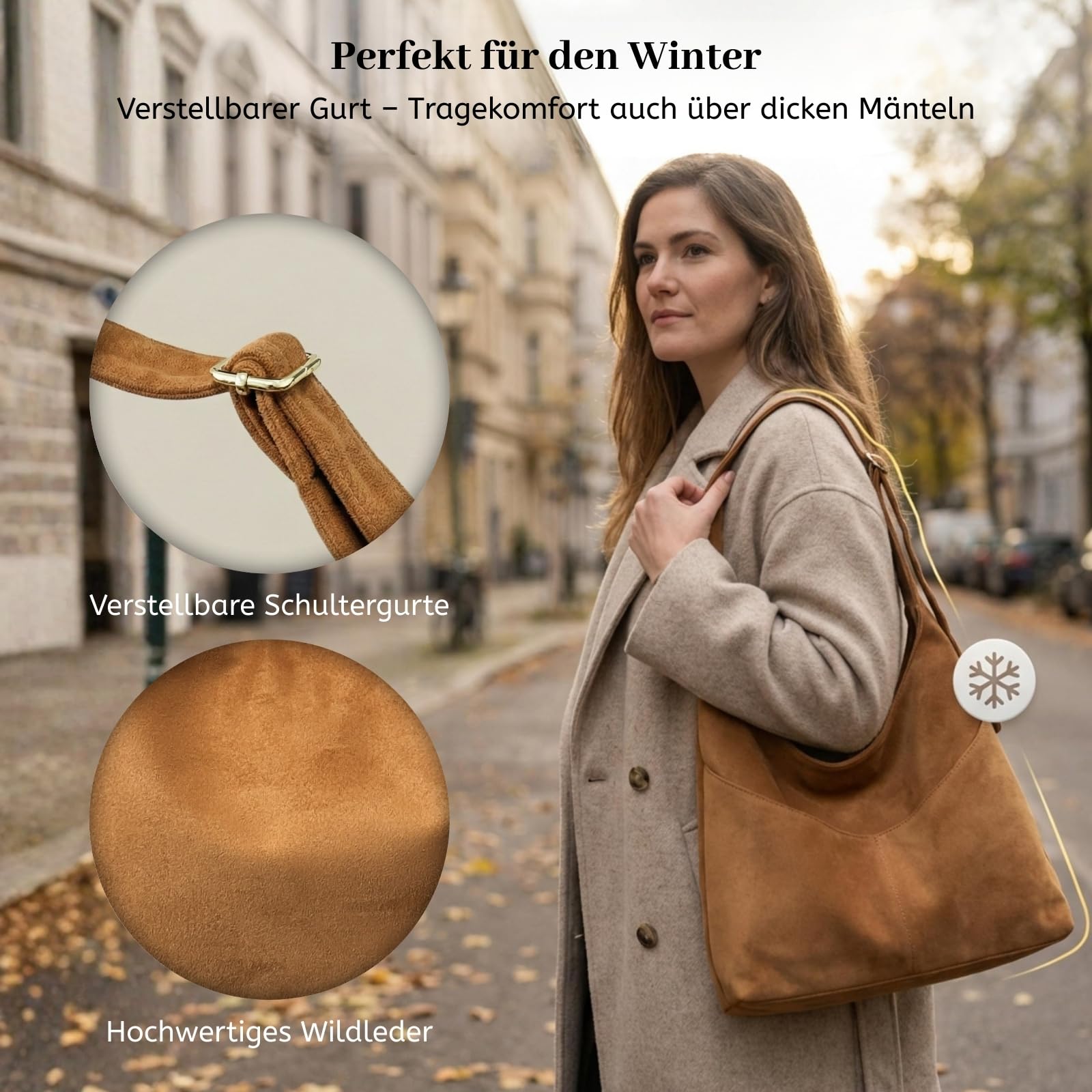 JANSBEN Wildleder Handtasche Damen Groß Shopper Tasche Damen Schultertasche Suede Hobo Bag Umhängetasche für Freizeit, Arbeit, Reisen