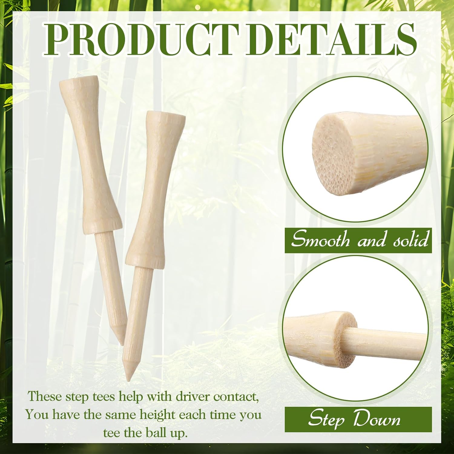 Vinsot 500 Pcs Step Down Golf Tees 2-3/4 Inch Bulk Wooden Bamboo Golf Tees for Men Women Indoor and Outdoor Practice Driving Range and Simulator Essential Accessories