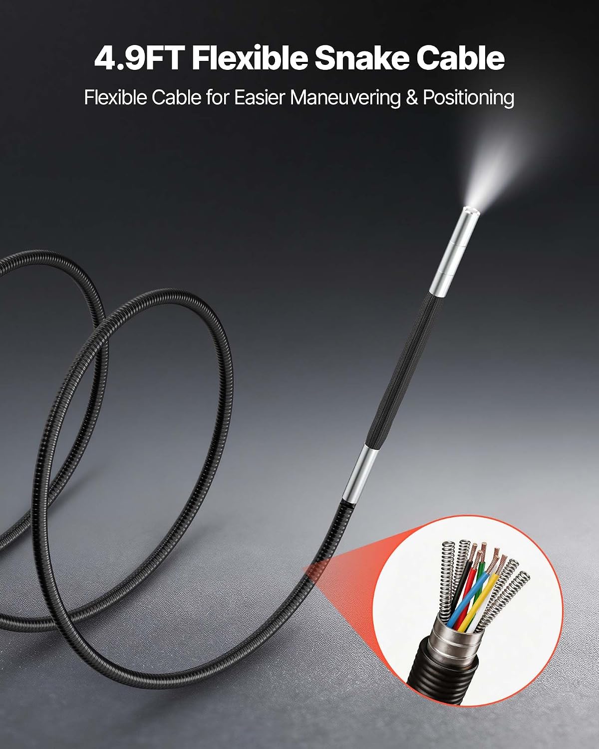 VEVOR 4-Way Articulating Endoscope with Light, 1080P HD Industrial Borescope Inspection Camera with 0.15-inch Ultra Slim Articulated Probe, Flexible Snake Scope Cam for Wall Automotive Inspect-4.9FT