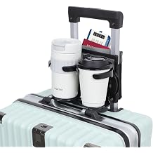Vigorport Luggage Travel Cup Holder, Folding Drink Caddy for Suitcases - Hold Two Coffee Mugs Traveler Carry on Hands Free Accessory Hook & Loop