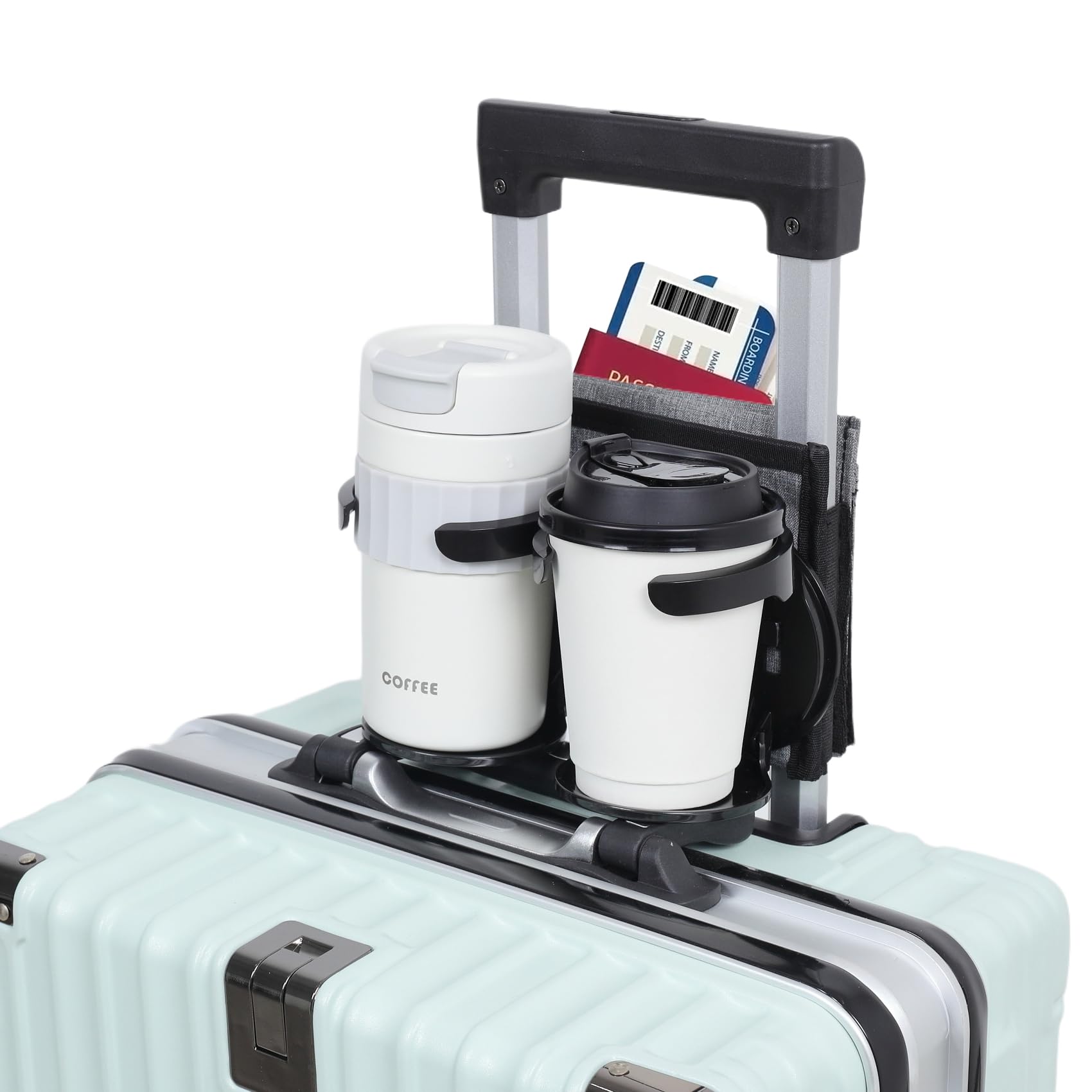 Luggage Travel Cup Holder for Suitcase Handle Drink Caddy Coffee Mugs Bottles