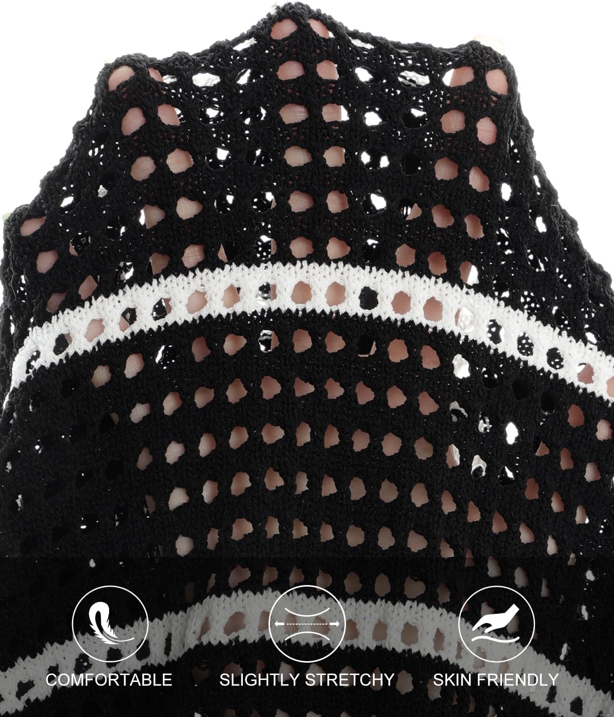 MEROKEETY Women's Crochet Swimsuit Coverup 2026 Summer Tie Front Bathing Suit Swimwear Knit Hollow Out Beach Cover Up - Image 5