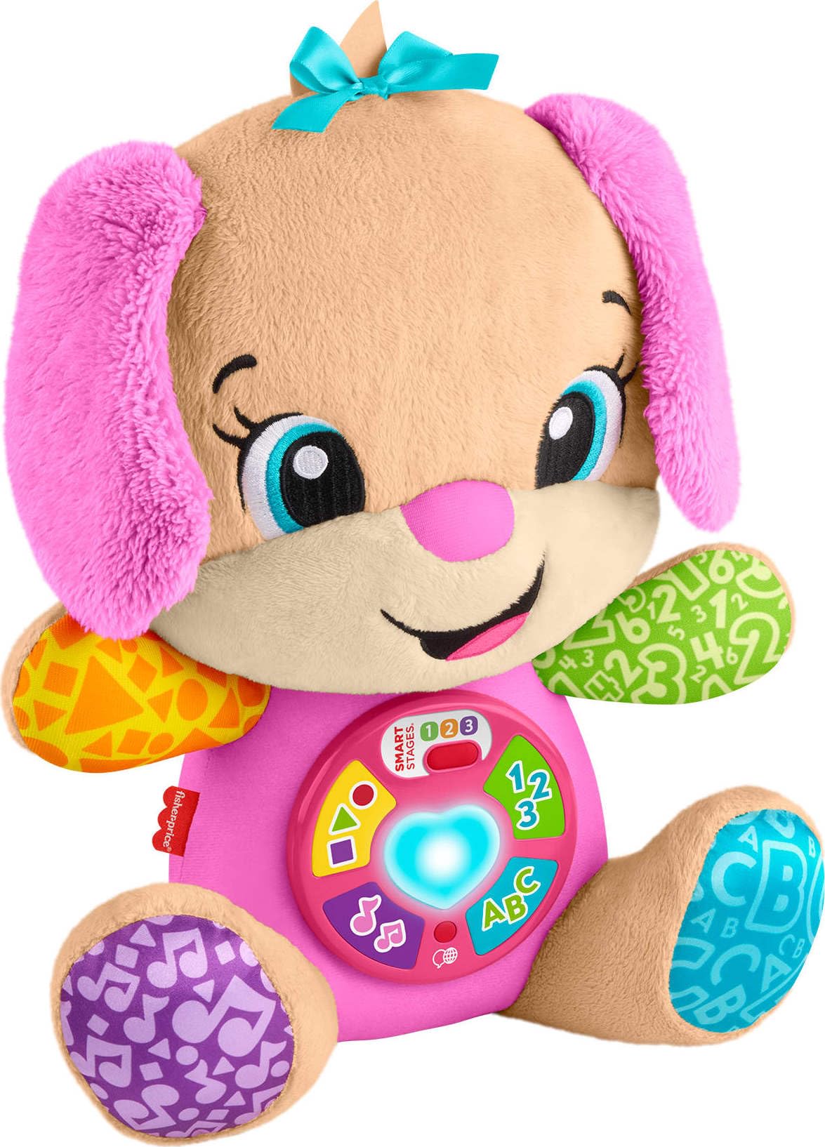 Fisher-Price Juguete Educativo para bebés riendo y aprendiendo escenarios Inteligentes, diseño de Peluche Musical Rosa con escenarios Inteligentes para bebés a Partir de 6 Meses, versión multilingüe
