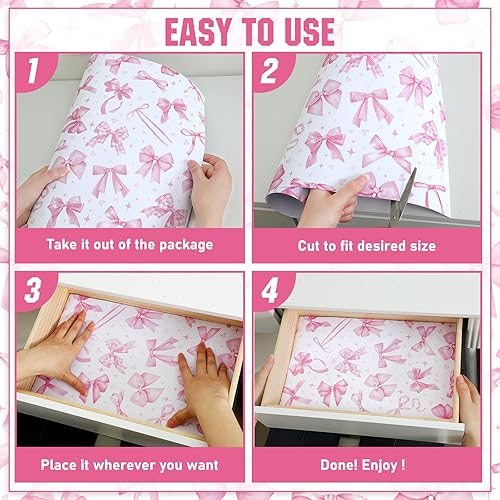 Vista 4 de BBTO 20 hojas de forros de cajones perfumados con lazo rosa para aparadores de 15.8 x 22 pulgadas, forros de papel aromáticos para cajones
