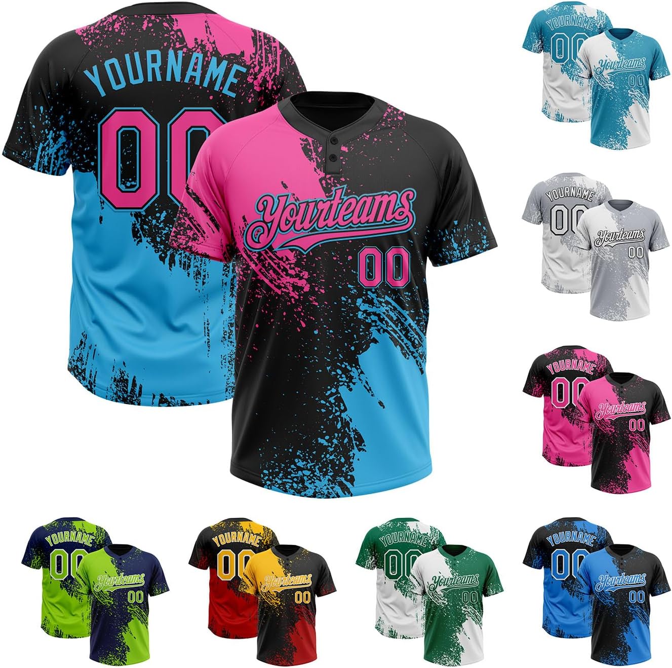 Custom Softball Jersey Brush Pattern Two Button Personalized Baseball Jersey Shirt Stitched Name Number for Men Women miniatura 1