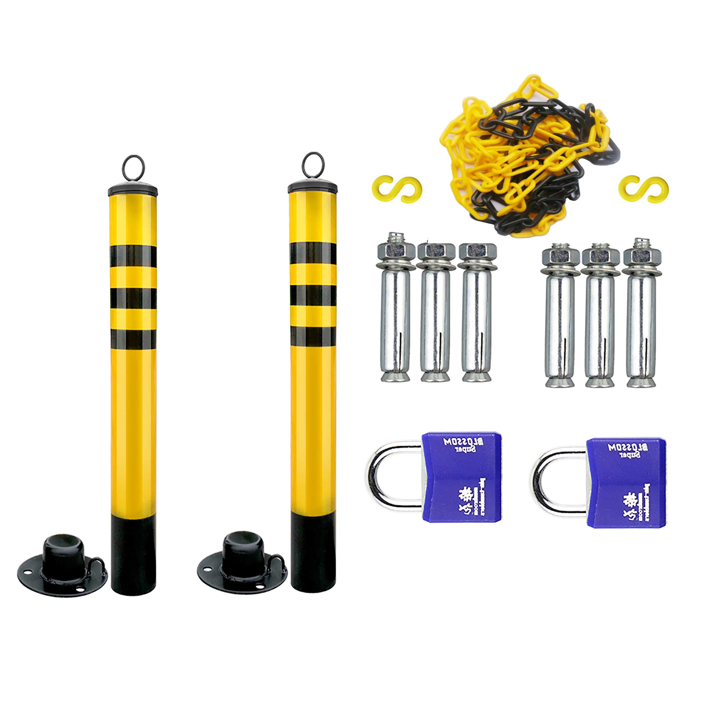Buy WSCC Parking column Bollard Bollards, 5m Barrier Chain and 2 Safety Pillars Fixed Roadblocks
