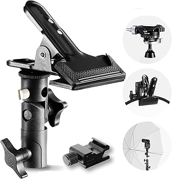 Selens Photography Reflector Clamp Holder Speedlite Hot Shoe Bracket with 1/4" & 3/8" Screw Mount with Photo Studio Light Stand, Lighting Umbrella Reflector