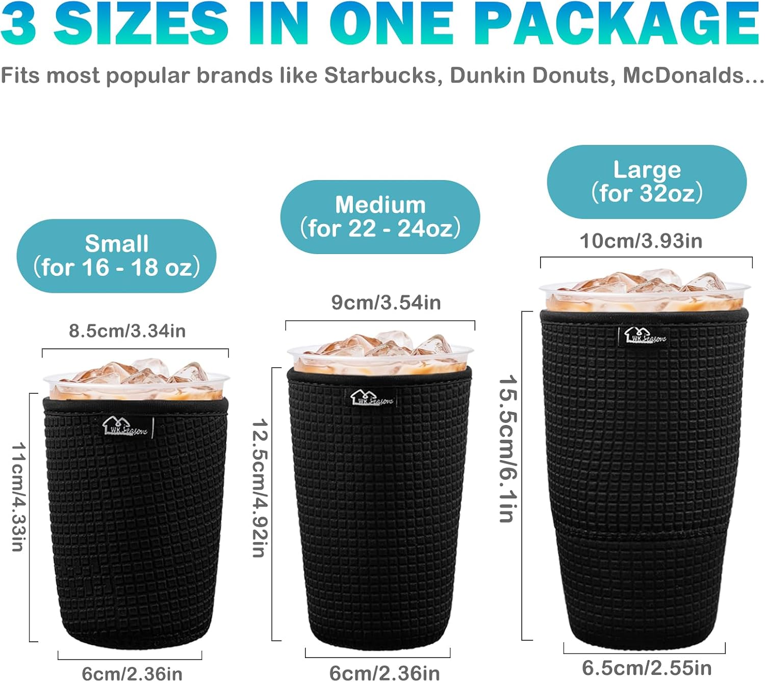 WKIEASON Iced Coffee Sleeve Reusable Coffee Cup Sleeve Coolies 16-32oz image 2