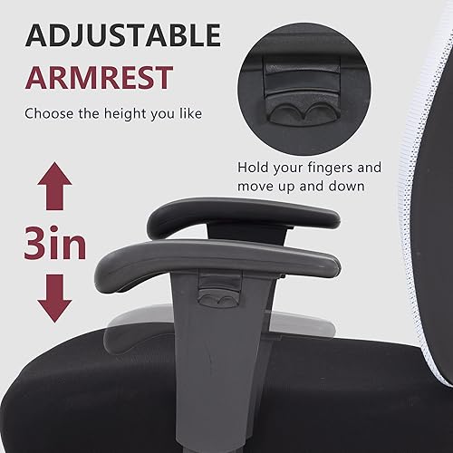 Miniatura 7 de Silla de oficina grande y alta, silla de escritorio de 400 libras, silla de computadora de malla con soporte lumbar, asiento ancho, brazos