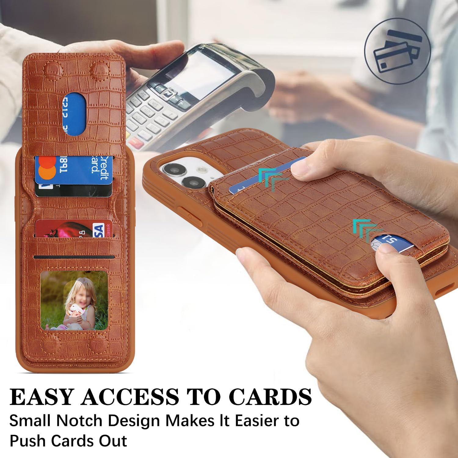 Ｈａｖａｙａ Textured Alligator Wallet Case for iPhone 11 - Detachable 2-in-1 Magnetic Cover, Kickstand & Qi Charging Compatible Magasafe- Vintage Cognac Brown