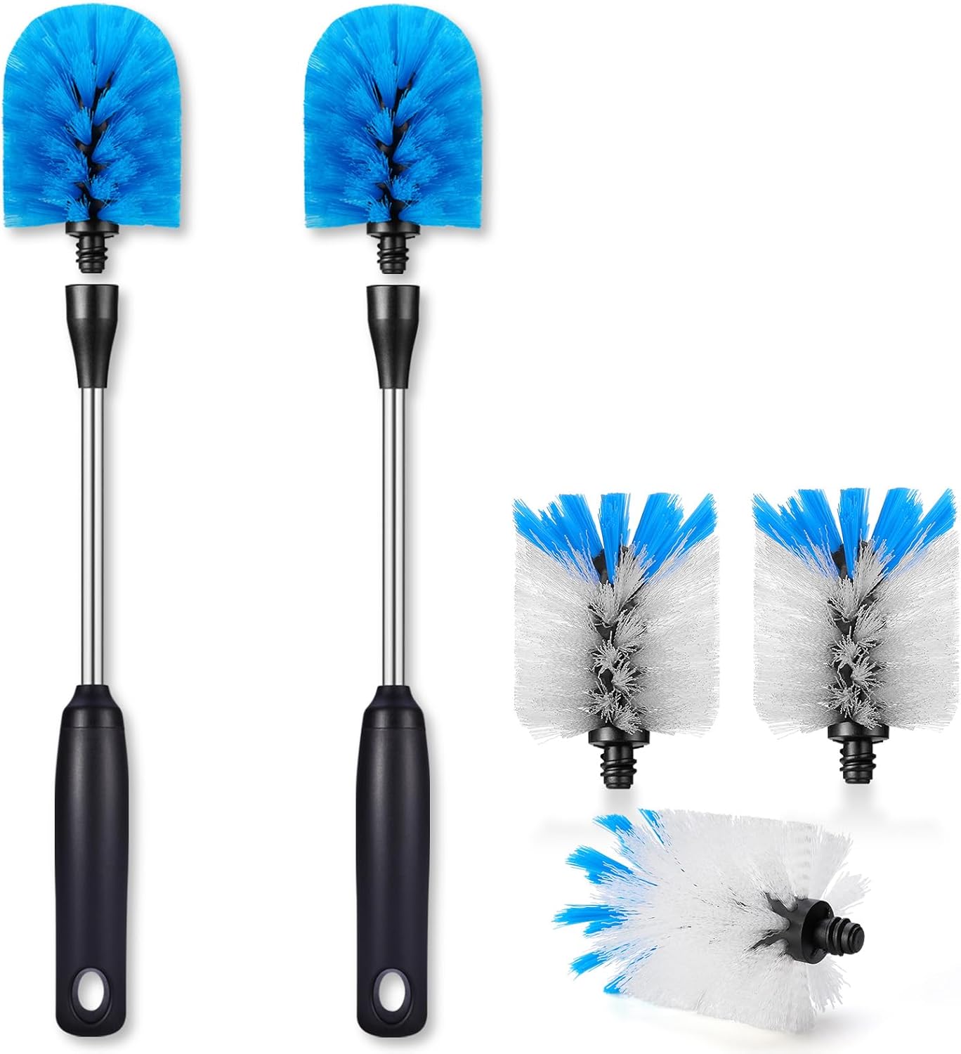 Stainless Steel Bottle Brush, 2 Pack, 13 in with 3 Replacement Brush Heads, Flat Head