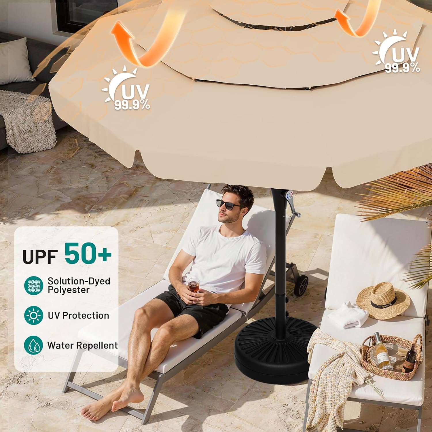 AreShark 11FT 3-Tiers Patio Umbrella with Valance, Outdoor with Crank, Large Outdoor Market Umbrellas Vented with 8 Sturdy Ribs, Patio Table Umbrellas for Garden, Deck, Backyard, Pool, Beige