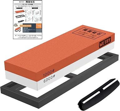 WETRY Knife Sharpener #1000/#6000 Double-Sided Whetstone, Medium Whetstone/Finishing Stone, For Home Use, Japanese Instruction Manual Included