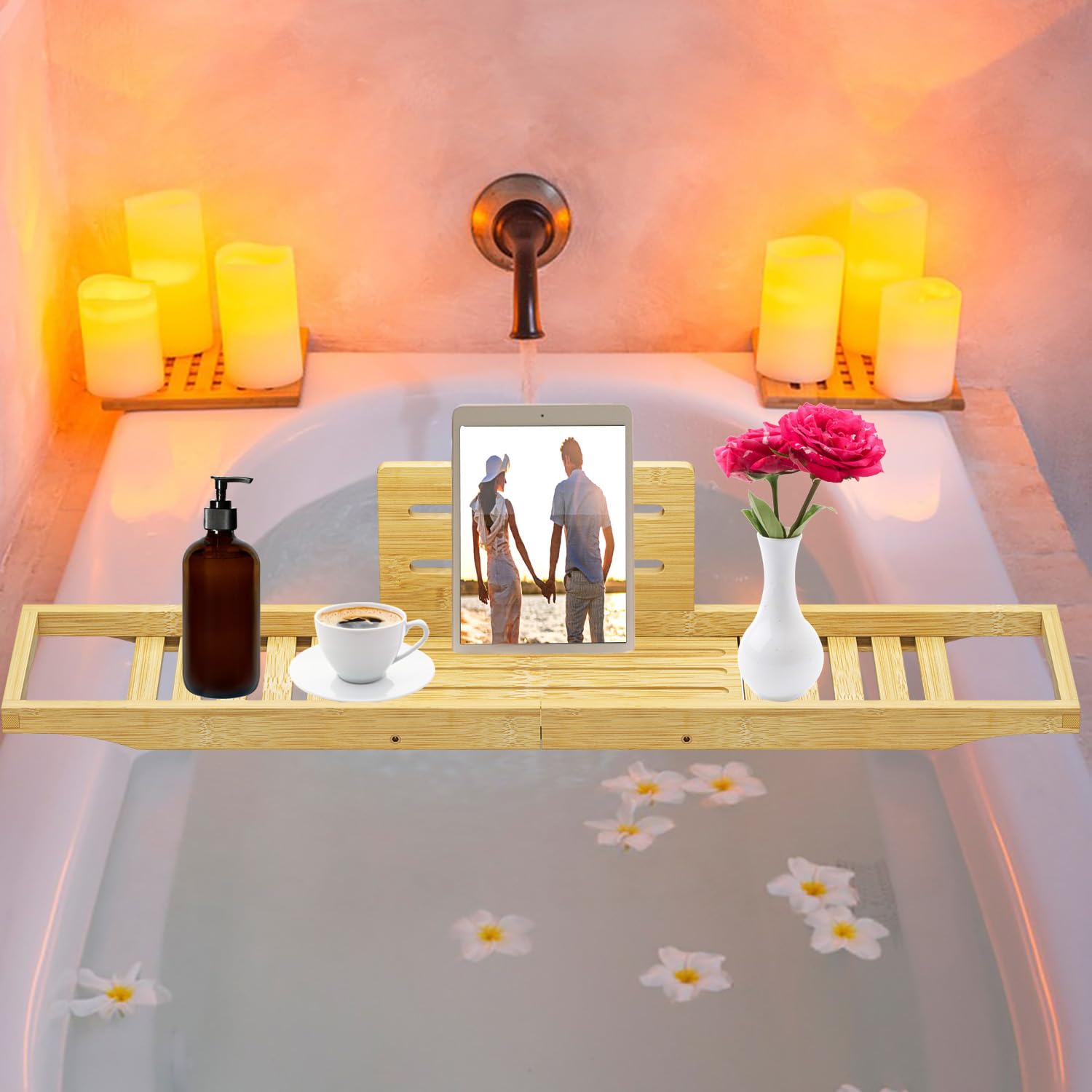 Bathtub Tray Caddy - Bamboo Bath Table -4