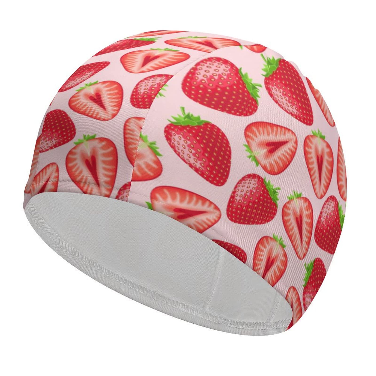 Kawaii Pink Strawberry Print Swimming Cap Unisex Adult Swim Cap Bathing Cap Hair Wrap for Women Men