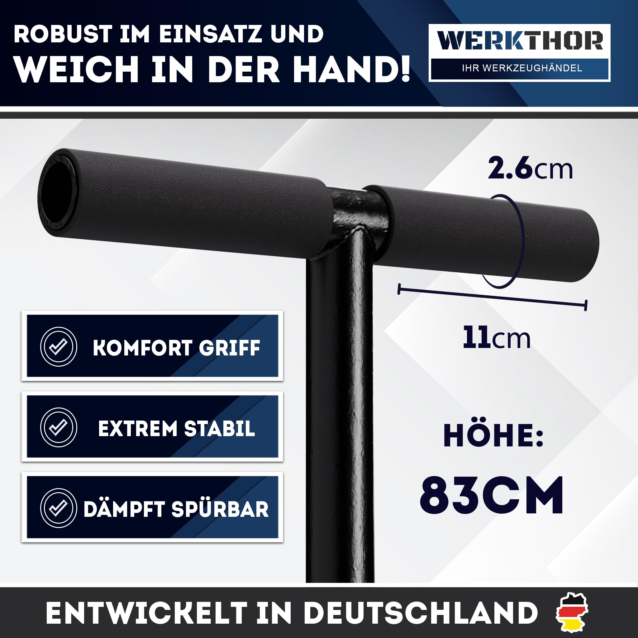 WERKTHOR Costipatore Manuale 11,5 kg in Acciaio – Compattatore Terreno Manuale con Piastra 20x20 cm e Manico T 83 cm – Strumento per Compattare Terra, Asfalto e Ghiaia