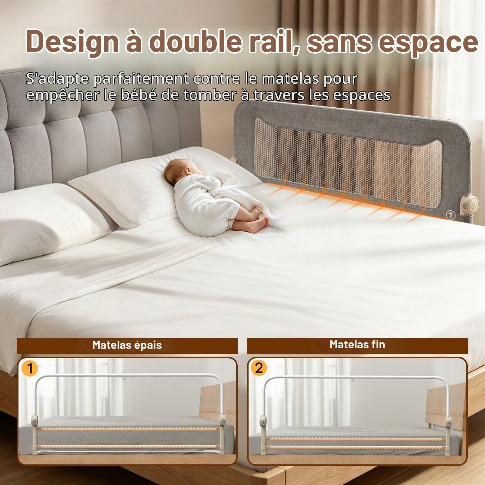 Adulte De Securite Lit, Barrière Lit,Barriere De Sécurité Pour Lit enfant | 150cm De Long,Protection Latérale,Adaptée Aux Lits Pour Adultes d'Une Longueur Minimale De 196cm