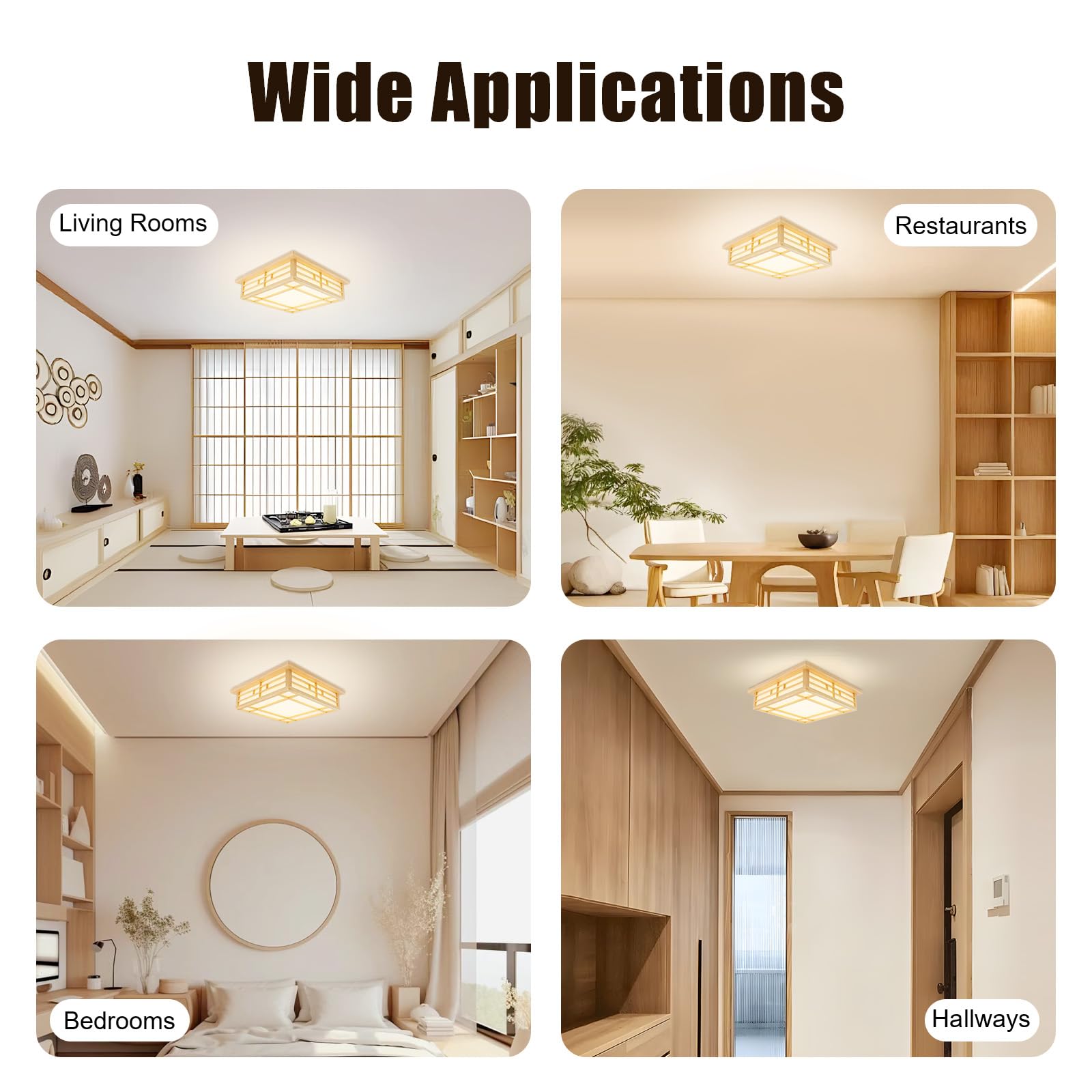 LED Lampen Deckenlampen Holz Quadratisch 3000K 24W Schlafzimmer Lampe Decke Japanische Deckenleuchte für Bad, Küche, Schlafzimmer, Wohnzimmer, Esszimmer (45 x 45cm)