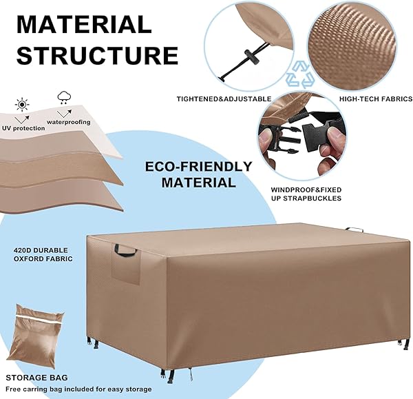 Funda para Muebles de Jardín Exterior, Funda Mesa Exterior Impermeable, Tela Oxford 420D, Anti Viento, Anti UV Funda Protectora Mesa Exterior con Salidas de Aire,Caqui,220x100x75 cm - 2