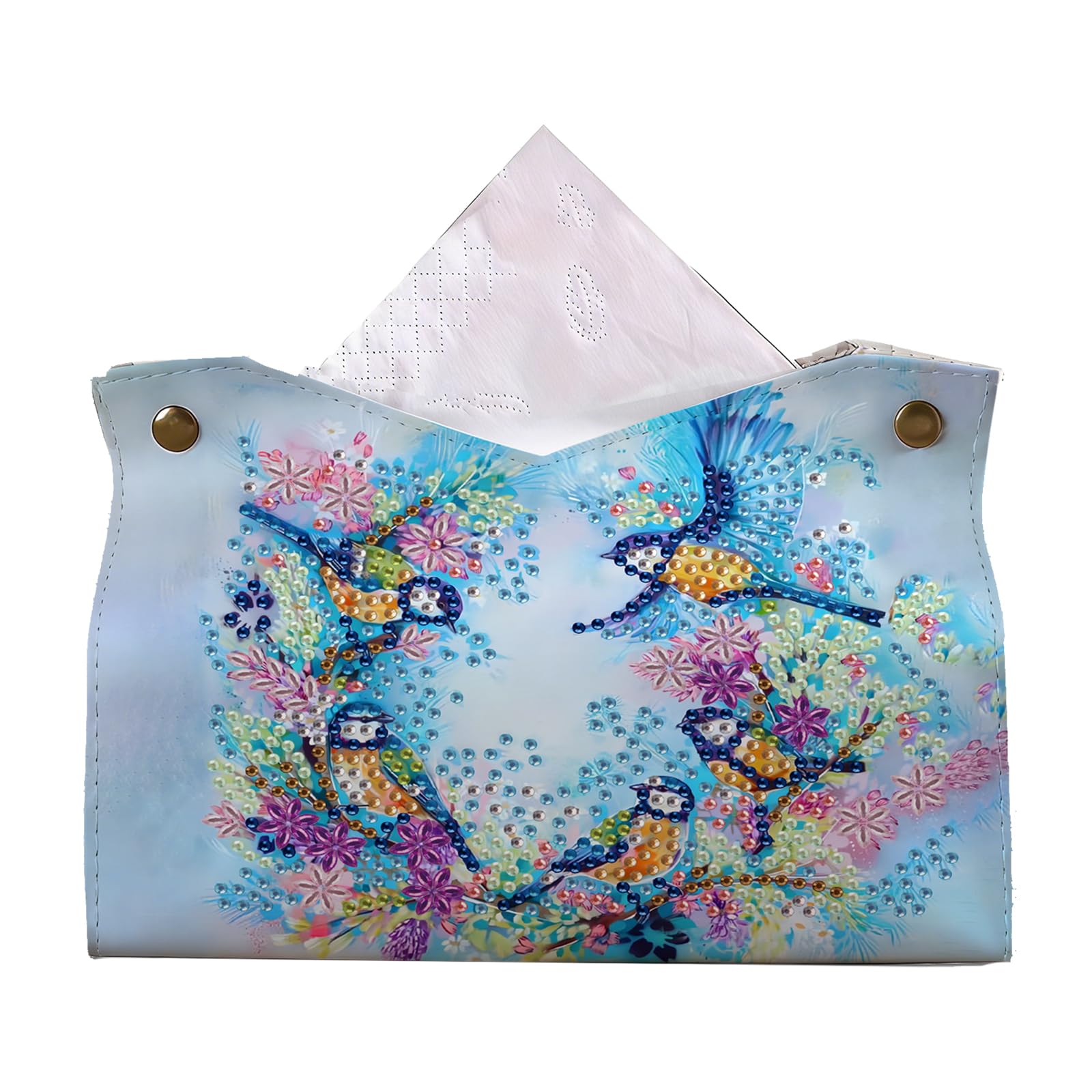 Birds DIY PU Diamond Painting Tissue Box Kit Desktop Tissue Holder with Rhinestone Diamond Desk Decorative Tissue Box for Adults Desktop Storage Organizer