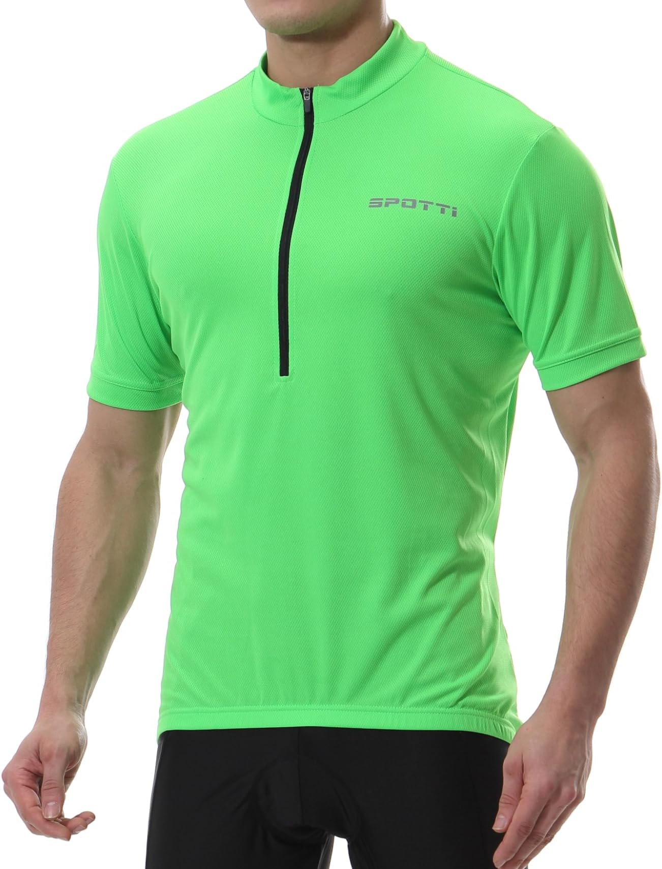 Spotti Men's Cycling Bike Jersey Short Sleeve with 3 Rear Pockets- Moisture Wicking, Breathable, Quick Dry Biking Shirt