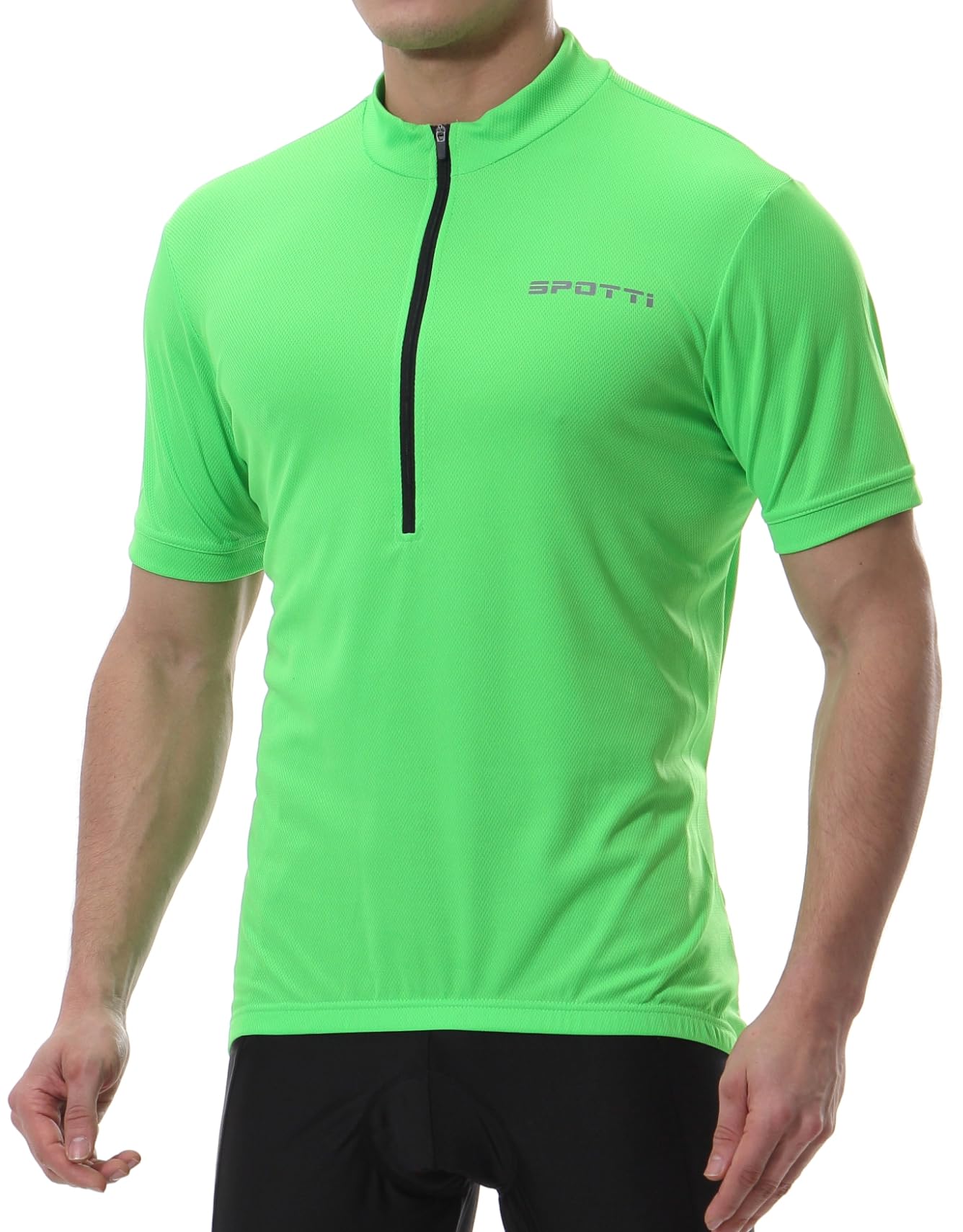 Spotti Men's Cycling Bike Jersey Short Sleeve with 3 Rear Pockets- Moisture Wicking, Breathable, Quick Dry Biking Shirt