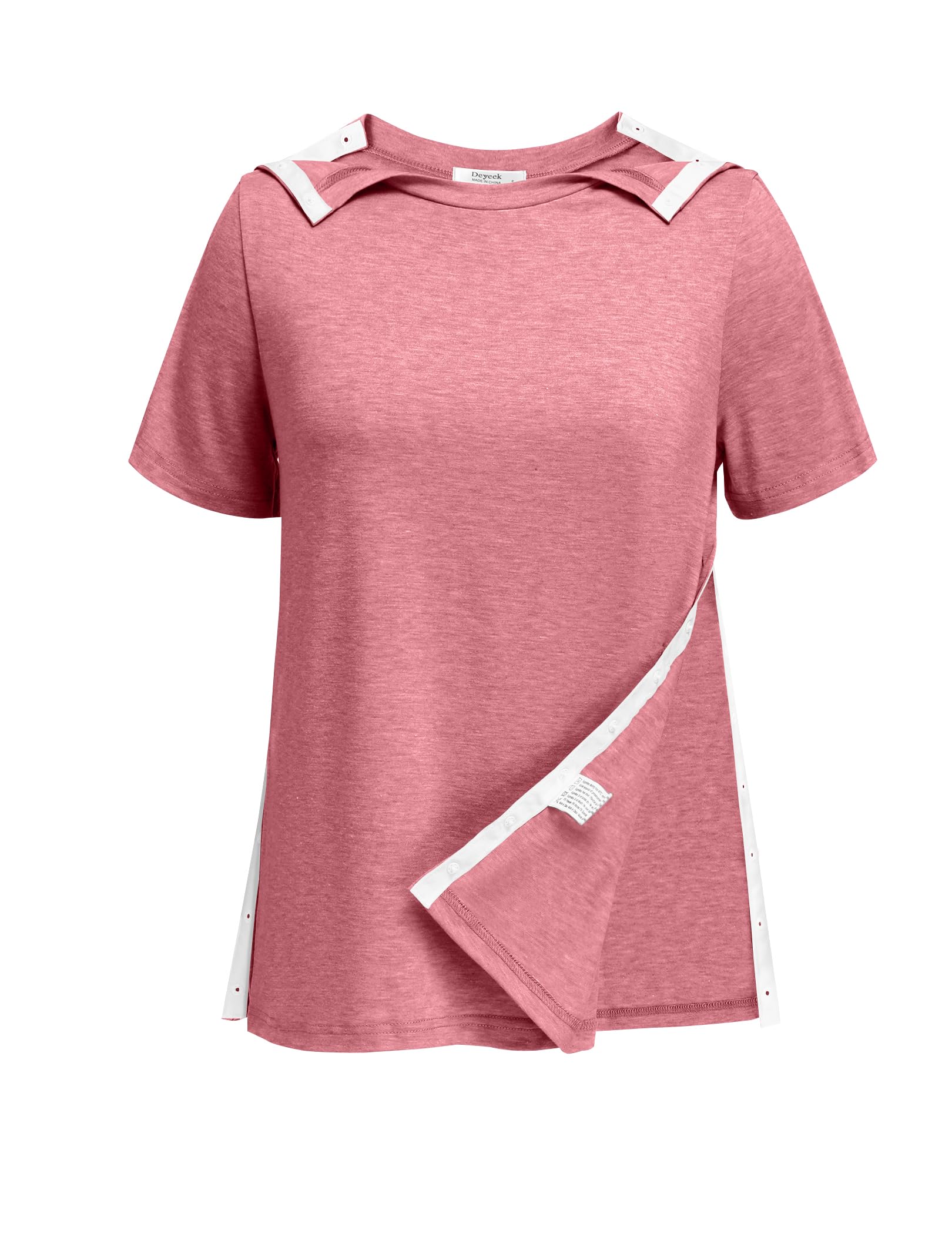Deyeek Post Shoulder Surgery Shirts for Women Tear Away Side Snap Chemo Port Shirts Short Sleeve Adaptive Clothing
