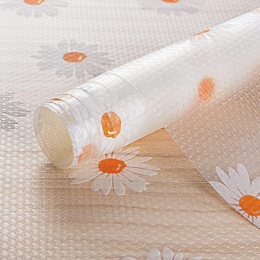 SHOPPOFOBIX Kitchen Mat EVA Food Grade Multipurpose Washable Anti Slip Mat/Sheet for Fridge, Shelf Liner, Table, Kitchen Drawer mat (White Floweer, 45 CM x 3 M)-image-1