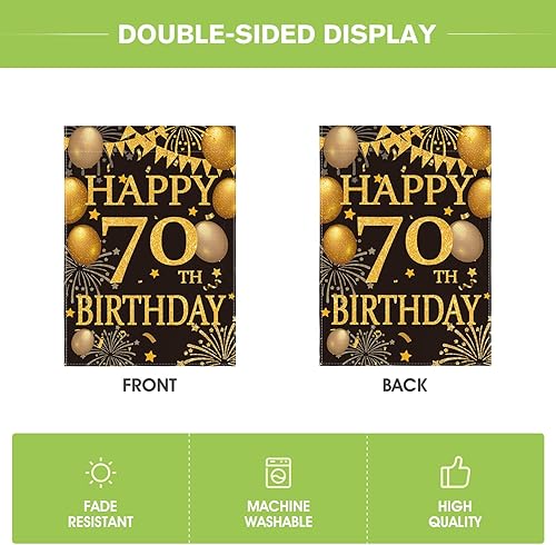 Miniatura 6 de AVOIN colorlife Bandera de jardín de feliz cumpleaños 70 de 12 x 18 pulgadas, doble cara exterior, globo dorado, fuegos artificiales, fiesta,