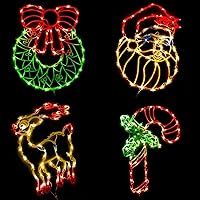 Vista 8 de Decoraciones navideñas iluminadas para ventanas, paquete de 2 luces de silueta de ventana de Navidad enchufables para Navidad, fiesta, hogar, patio