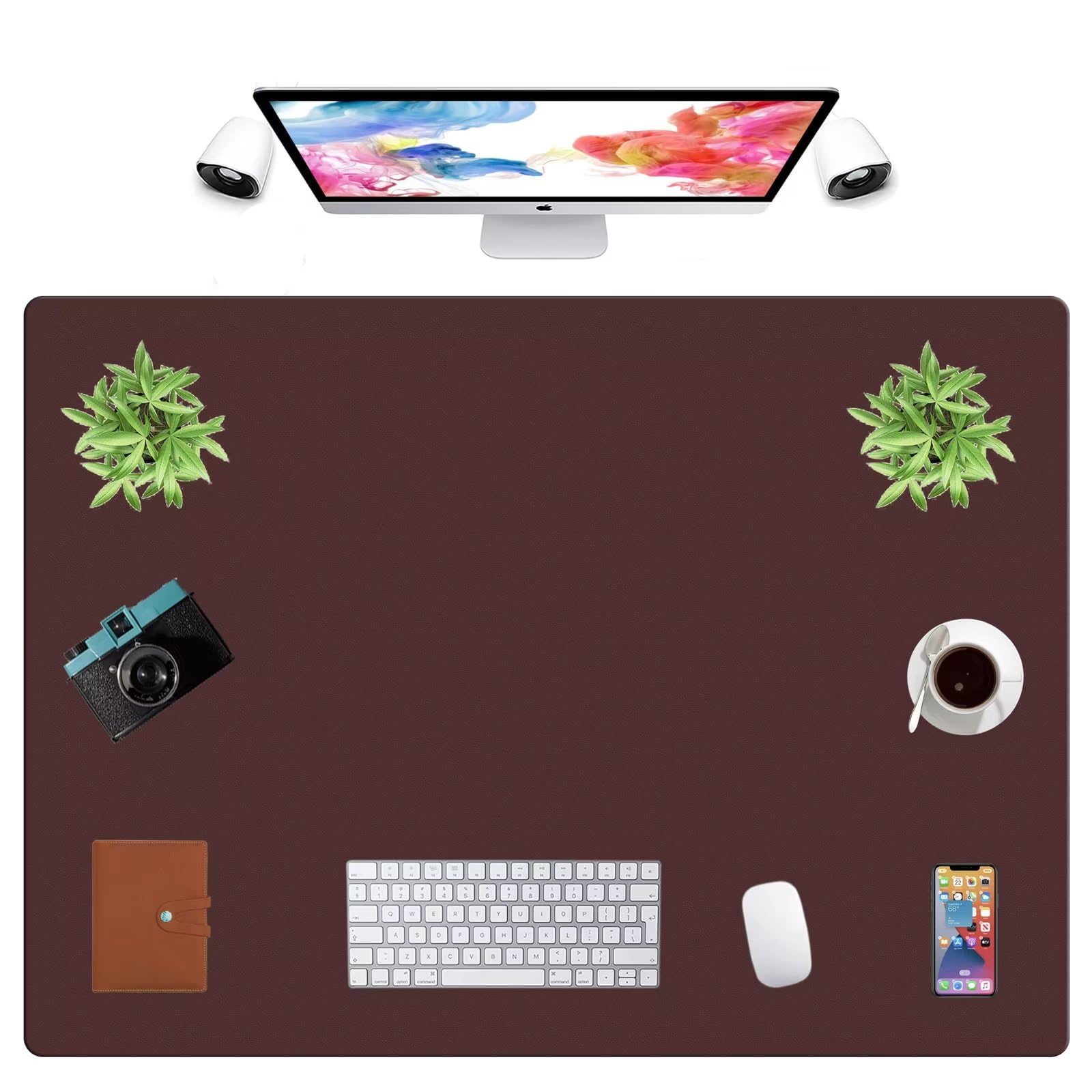 LL-COEUR Extra Large PU Leather Desk Mat Large Mouse Pad XXL Waterproof Table Mat Office Laptop Writing Pad (43.3 x 31.5 inch, Dark Brown)
