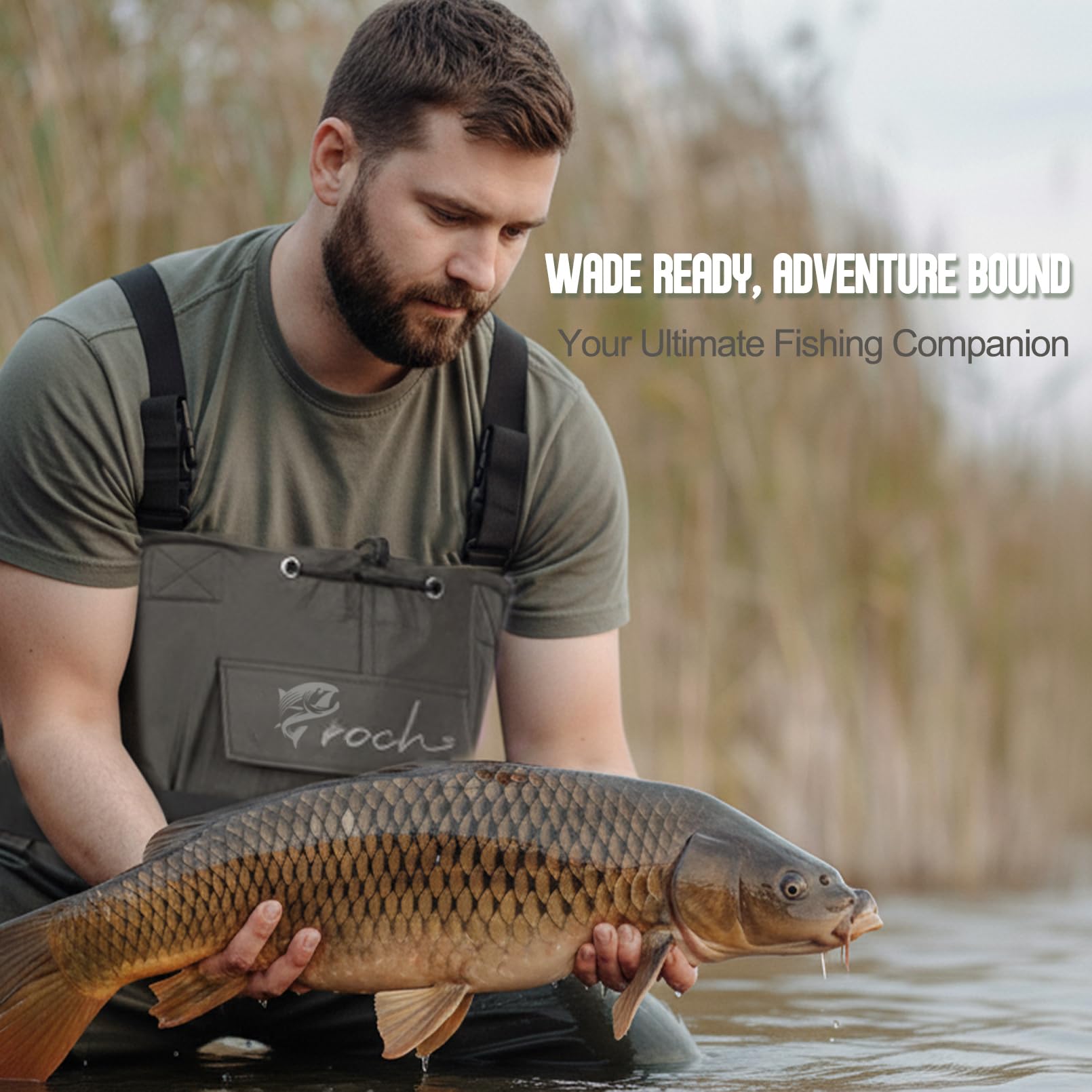 Croch Waders pour homme et femme - Imperméable - Avec bottes - En nylon PVC - Avec bottes en caoutchouc - Taille 38-47 - Antidérapant et robuste - Idéal pour la pêche, la chasse et l'extérieur