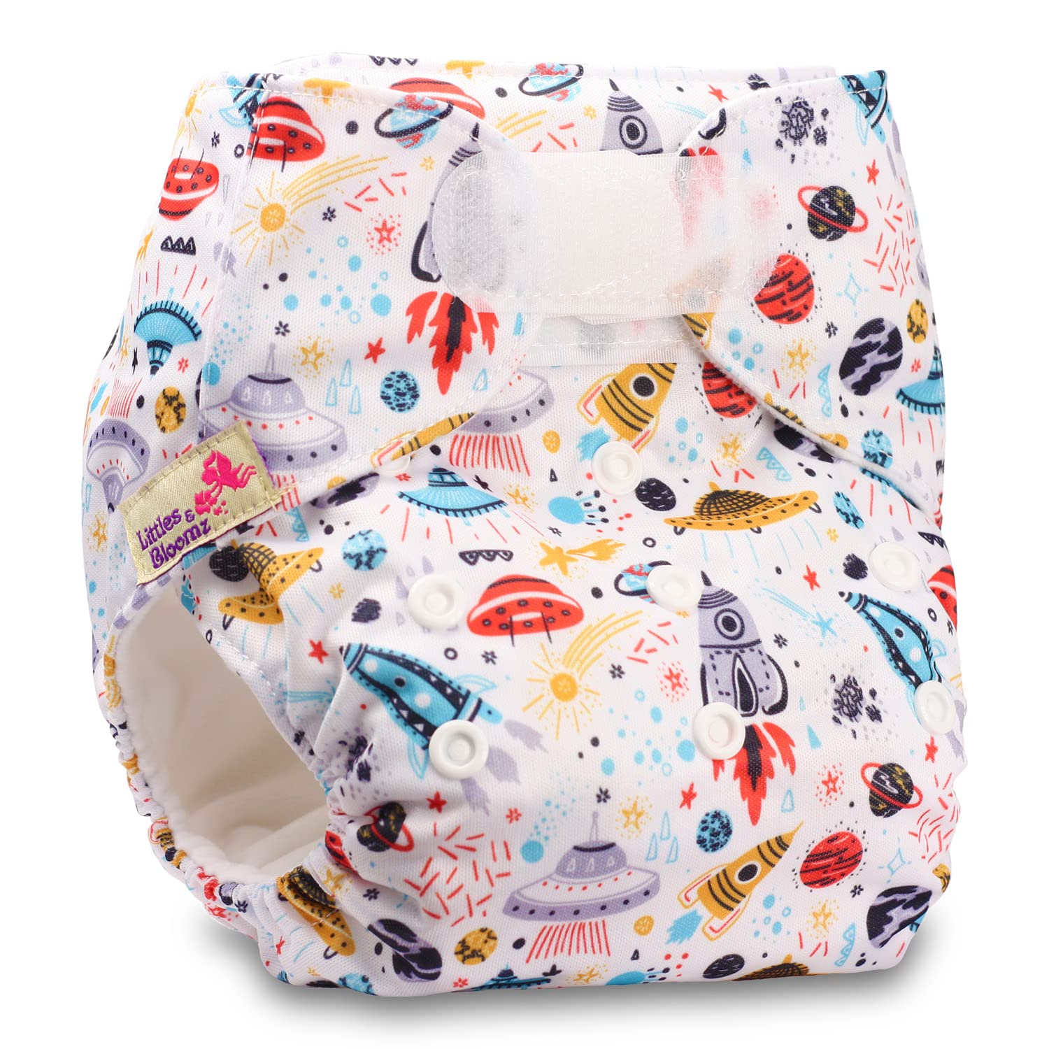 Littles & Bloomz, Reusable Pocket Cloth Nappy, Fastener: Hook-Loop, Set of 1, Pattern 9, with 1 Microfibre Insert — image 1