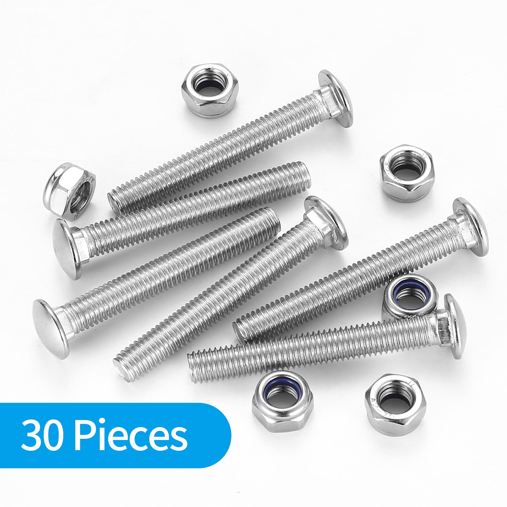 M8 Coach Bolts, 30 Pcs Cup Square Carriage Bolts and Nuts Set, M8 x 60mm Coach Screws, Coach Bolts with Hex Nuts, Long Bolts, Carbon Steel - Image 4