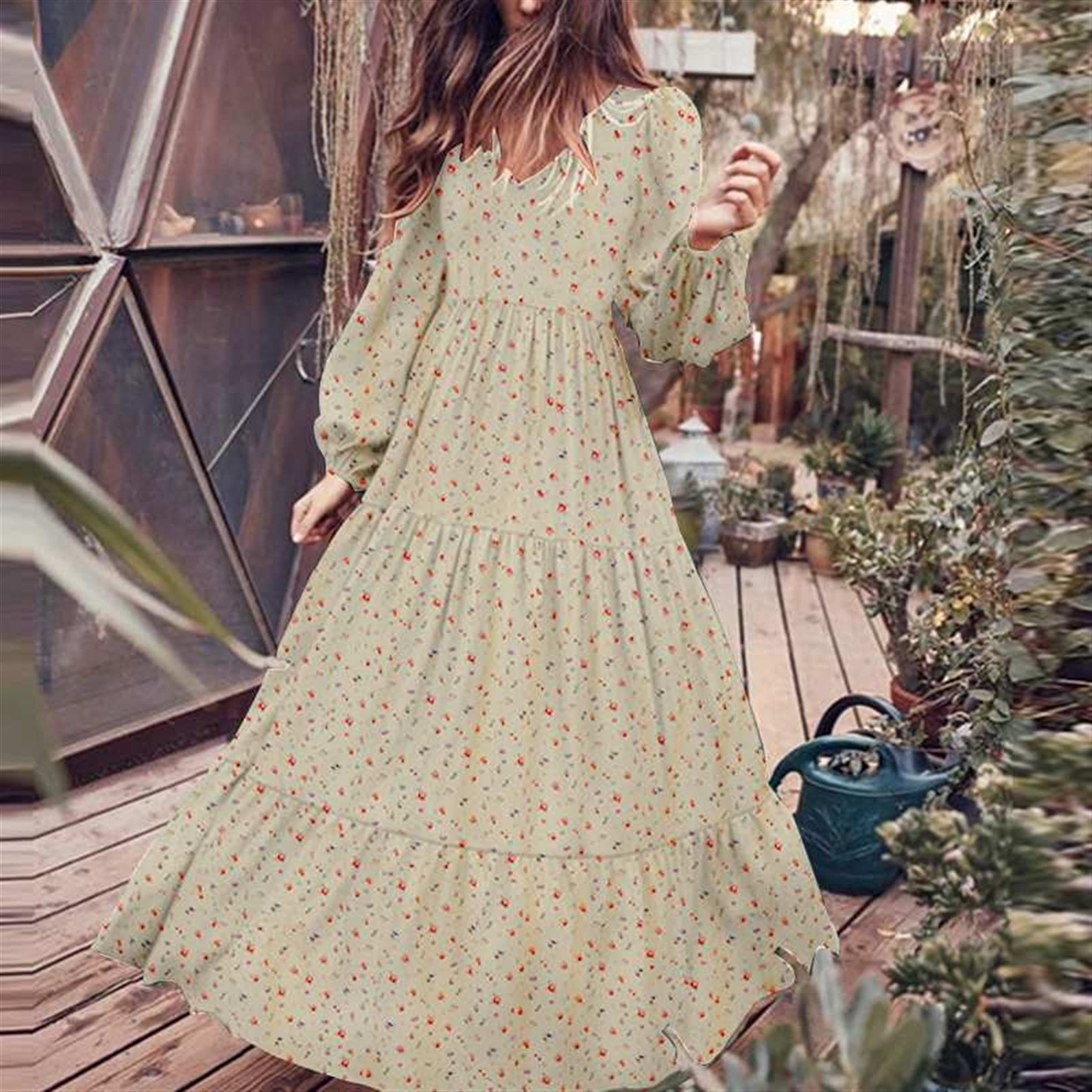 Women Summer Tunic Dress V Neck Casual Loose Flowy Swing Shift