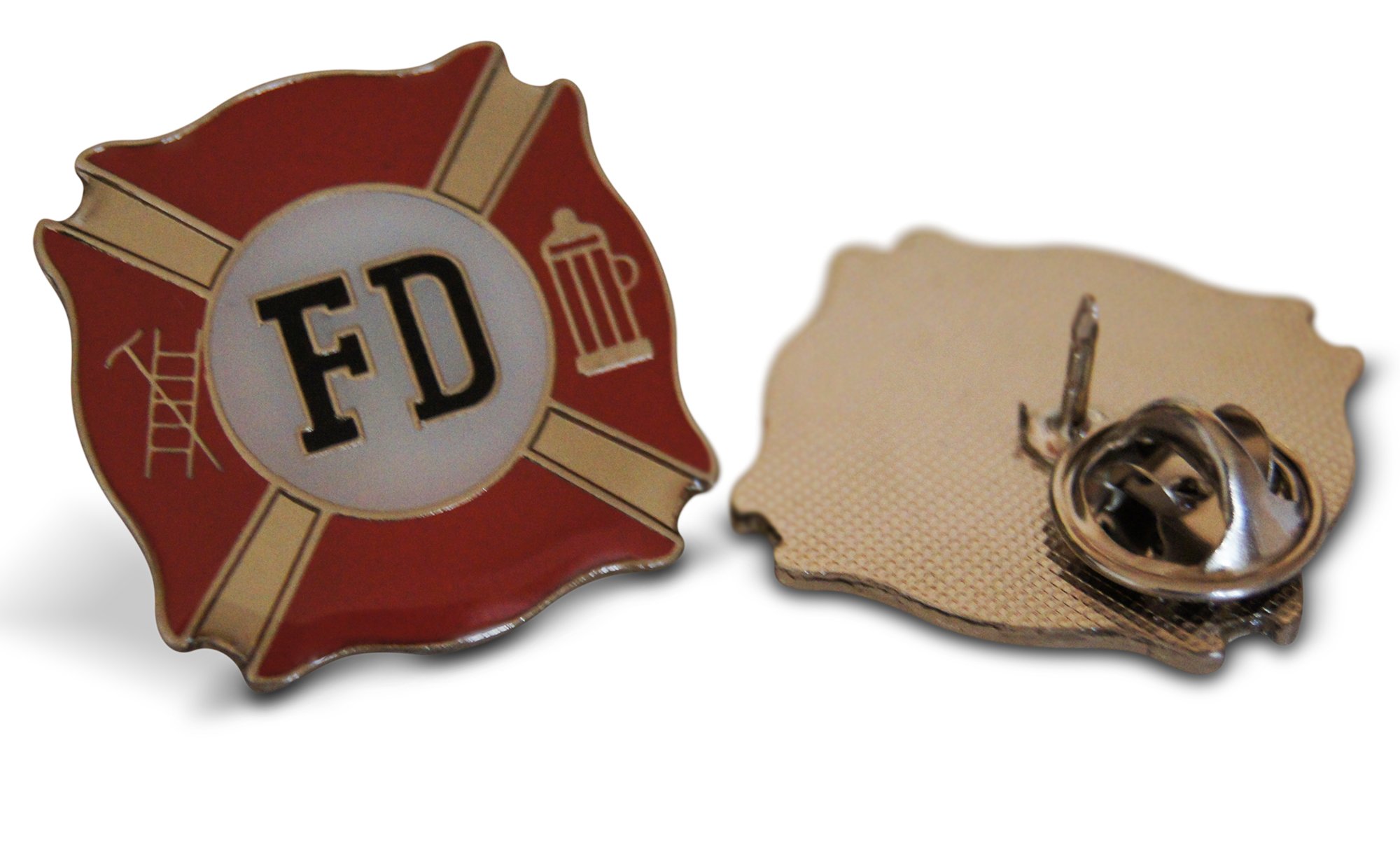 Firefighter Lapel Pin Set - 4 Piece Red & White Enamel Pins For Hats, Ties & Lapels