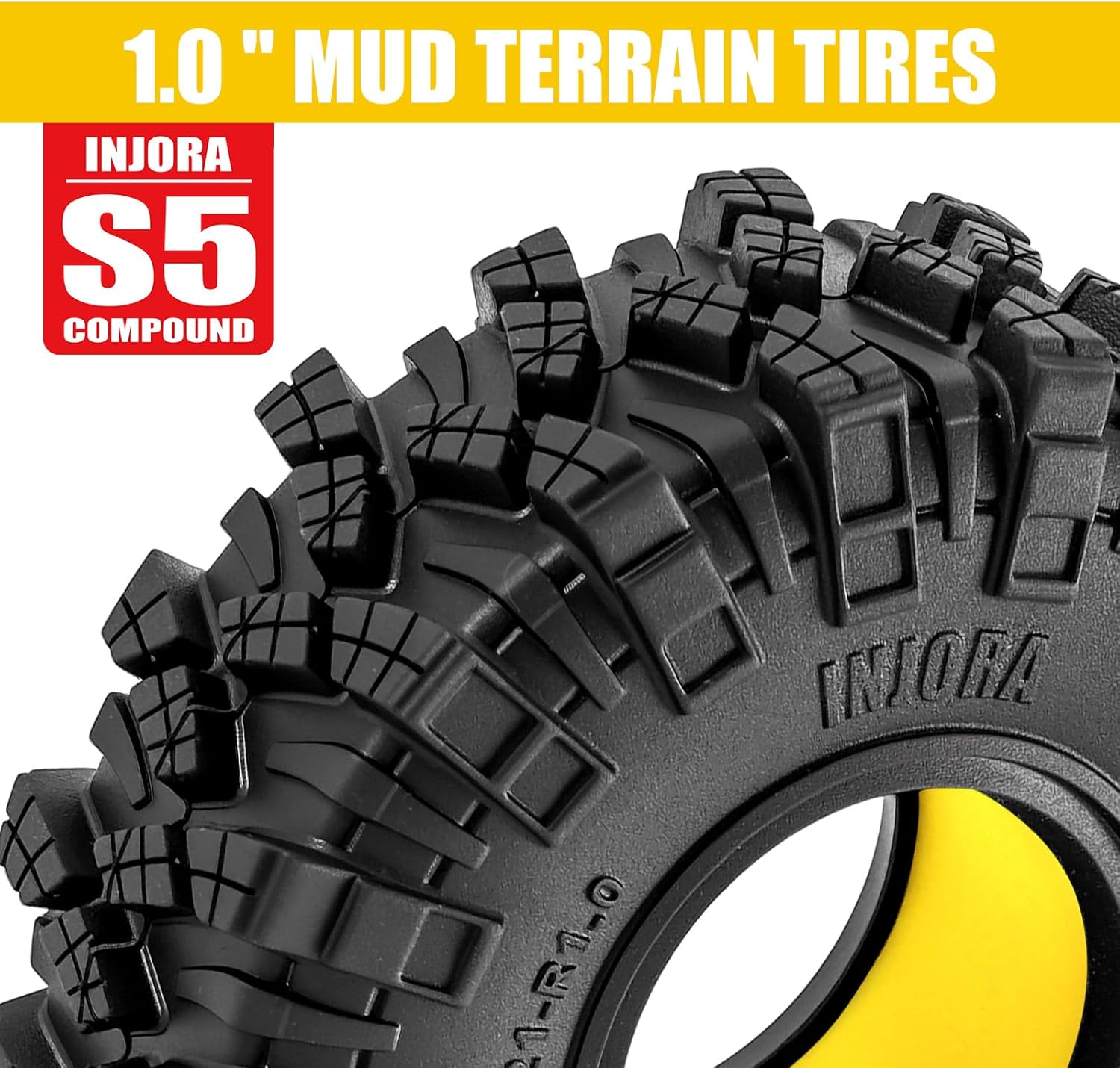 INJORA 63 * 21mm 1.0" Kraken Claw Tires & Silicone Rubber Inserts Combo (4) (T1007)