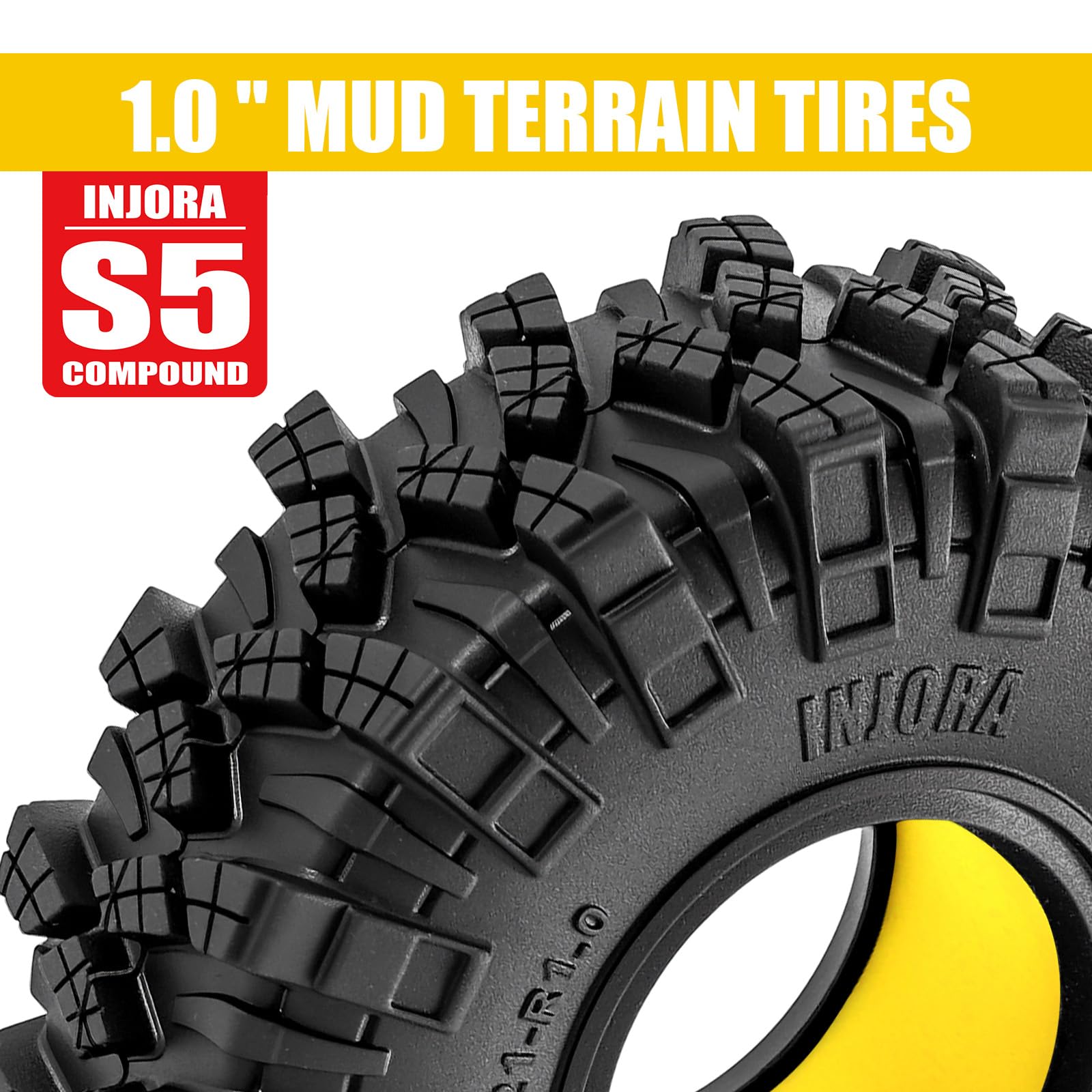 INJORA 63 * 21 mm 1,0" Pneumatici Kraken Claw con Inserti in Gomma Siliconica (4) per SCX24 TRX4M AX24 Bronco Gladiator C10 JLU Deadbolt FCX24 FCX18 Axial RC 1/24 1/18