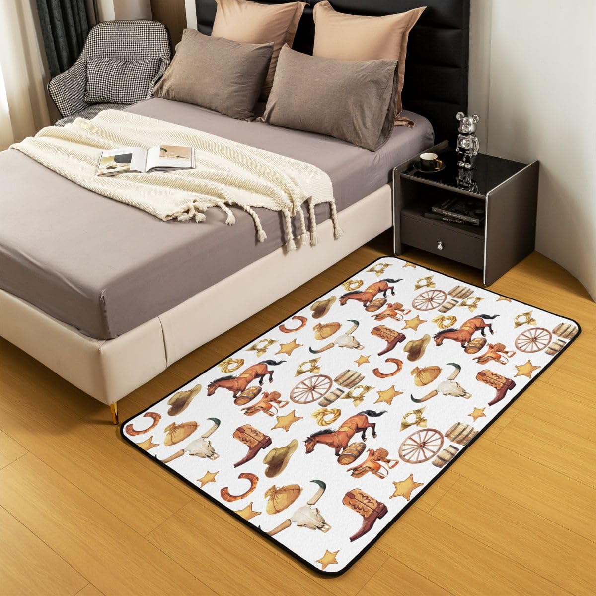 Homewish kokarda kowbojka dywanik 100 x 150 cm do sypialni - zachodnia kowbojka dywany salon kreskówka uroczy różowy nie gubi włosia dywan kokardka buty rodeo duże dywany